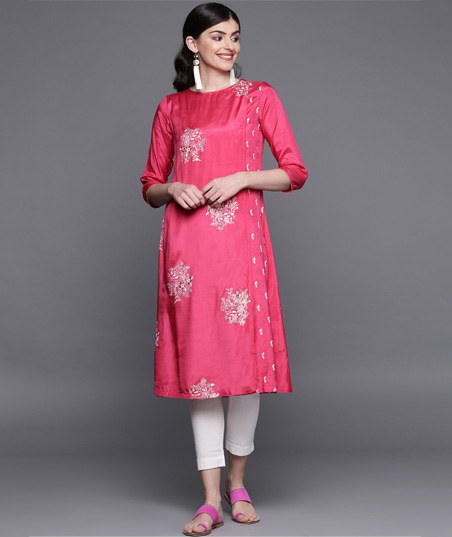 Liva Fluid Fashion  Be a head turner at any party in a light flowing kurti  with blockprinted floral motifs by Melange By Lifestyle  made fluid  with LIVA Add your own